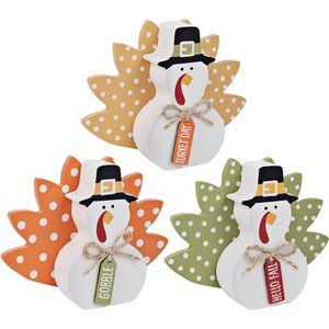 Thanksgiving Fall Decorations, Set of 3 Tabletop Turkey Decor Wood Table Sign